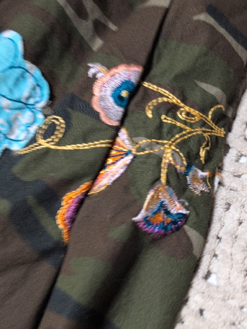 396- Women's Camouflage A-Line Skirt with Funky Embroidered Trim - Picture 4 of 8